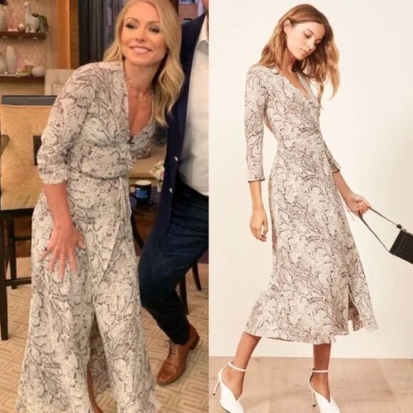 REFORMATION Jaz Snake Print Wrap Midi Long Sleeve Dress Size M $248 - Picture 2 of 12